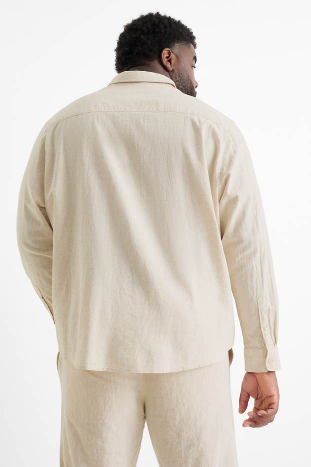 Men - Shirt with linen content - regular fit - kent collar - light beige