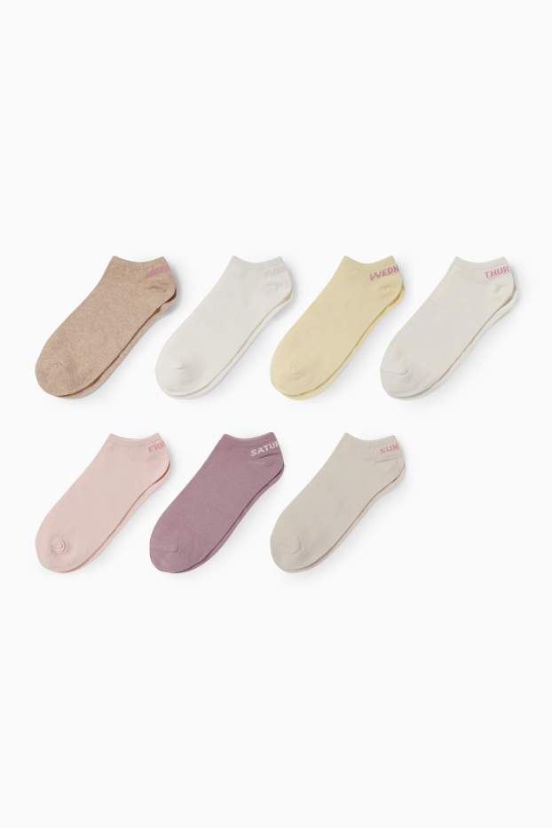 Mujer - Pack de 7 - calcetines tobilleros con motivo - días de la semana - beige claro