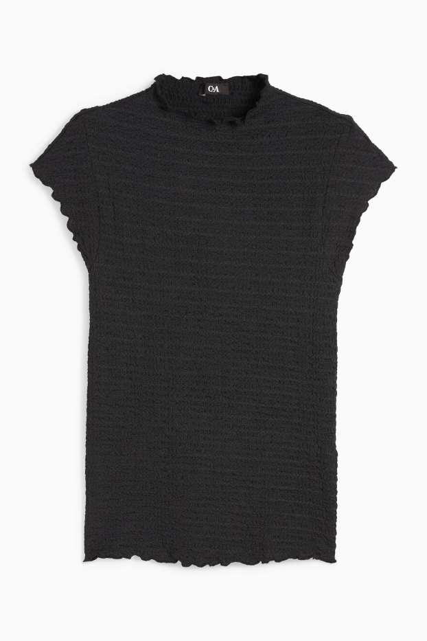 Women - T-shirt - textured - black