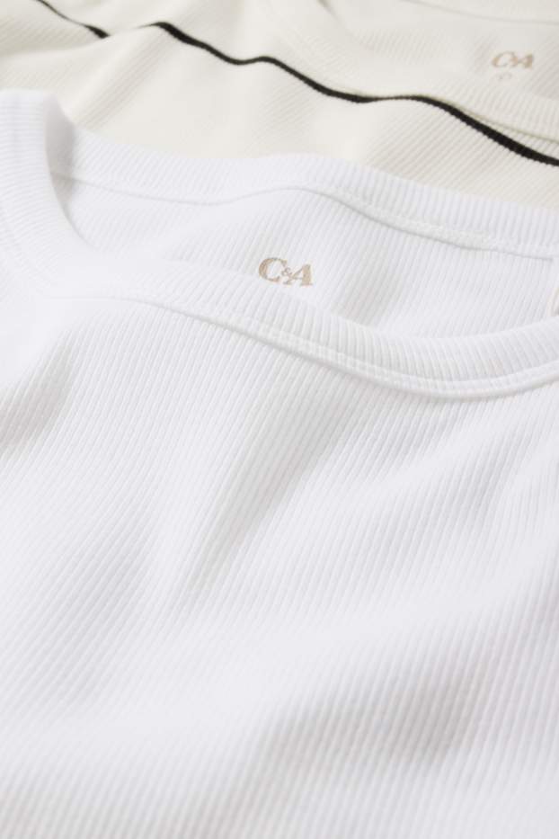 Femmes - Lot de 2 - T-shirts basiques - côtelés - blanc