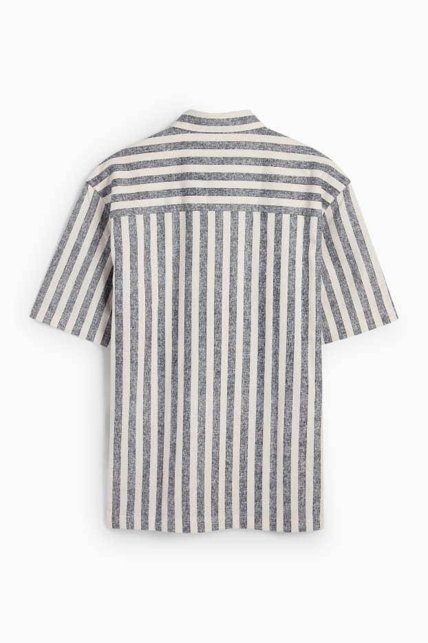 Home - Camisa - regular fit - Kent - mescla de lli - de ratlles - blau fosc