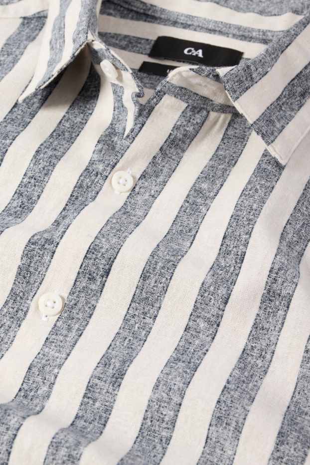 Home - Camisa - regular fit - Kent - mescla de lli - de ratlles - blau fosc