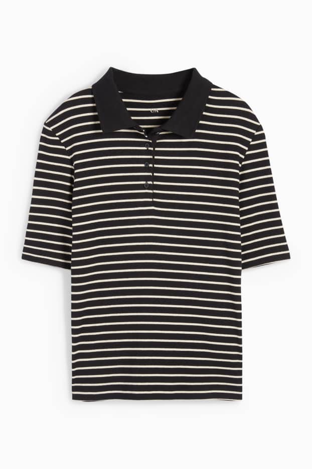 Femei - Tricou polo - reiat - cu dungi - negru