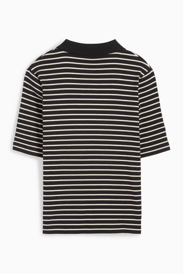 Femei - Tricou polo - reiat - cu dungi - negru