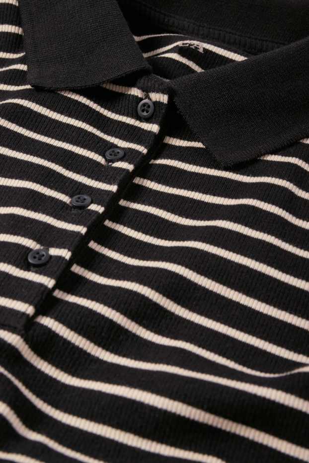 Femei - Tricou polo - reiat - cu dungi - negru