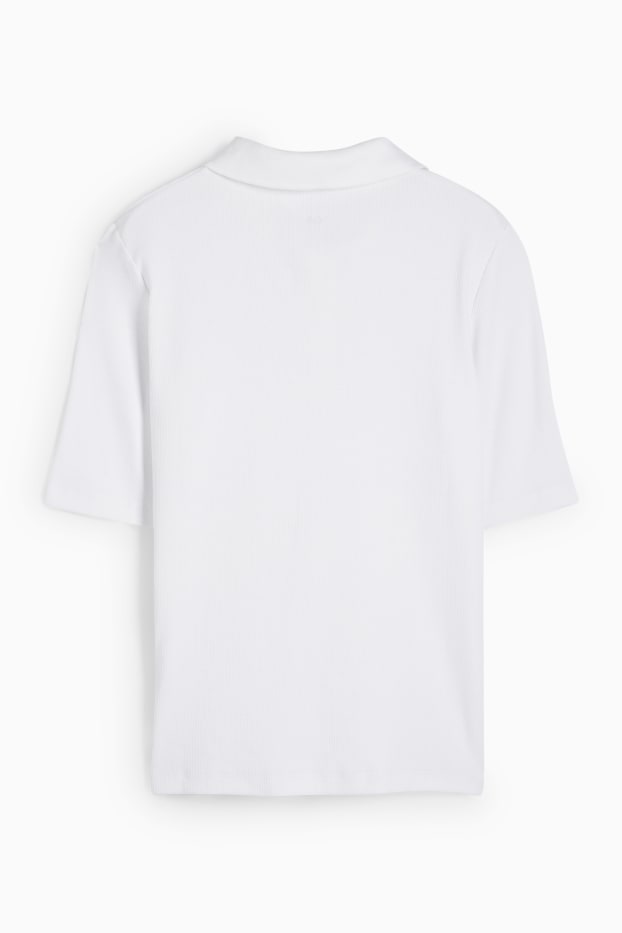 Women - Polo shirt - ribbed - cremewhite