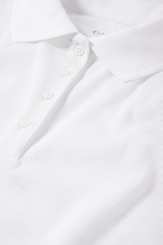 Women - Polo shirt - ribbed - cremewhite