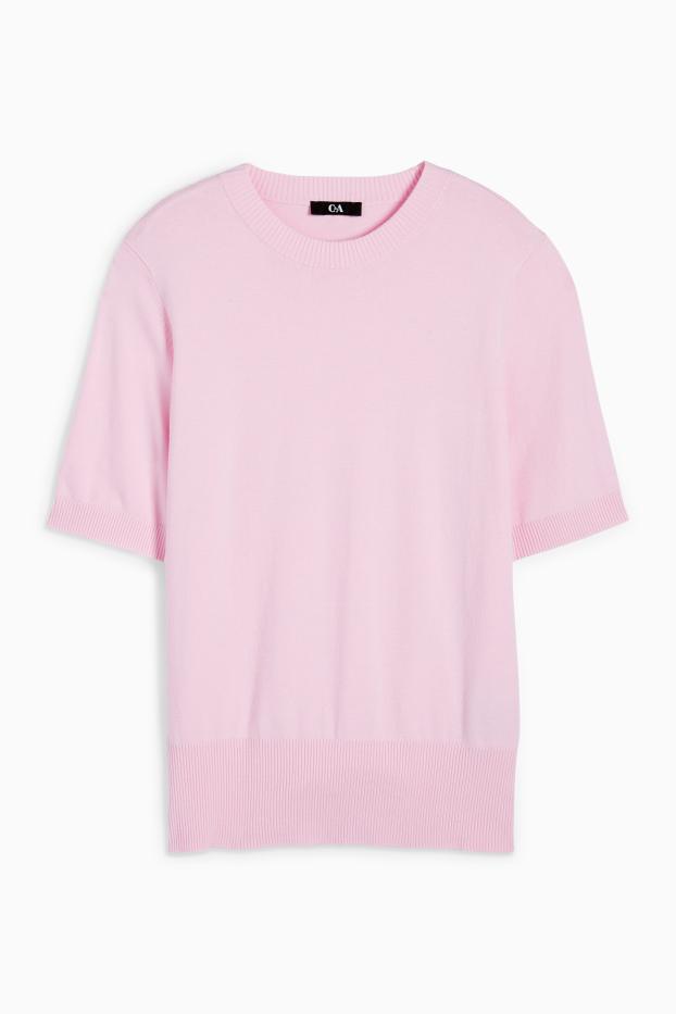 Women - Knitted jumper - short sleeve - rose