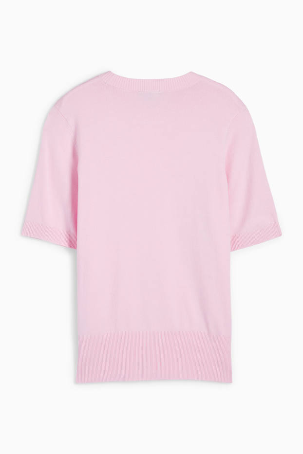 Women - Knitted jumper - short sleeve - rose