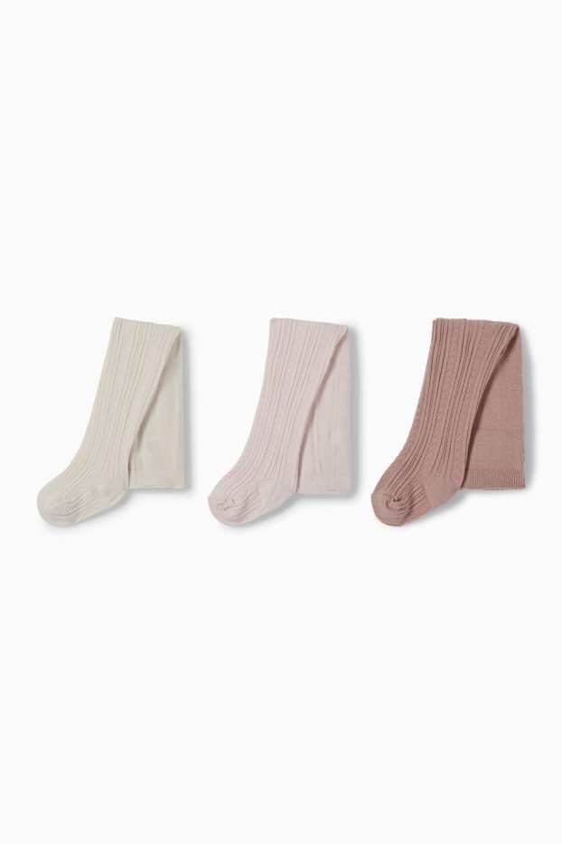 Baby Girls - Multipack of 3 - baby tights - cable knit pattern - rose
