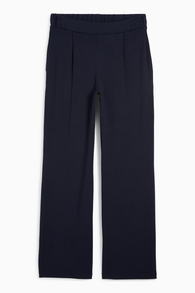 Dames - Basic jersey broek - mid waist - straight fit - donkerblauw