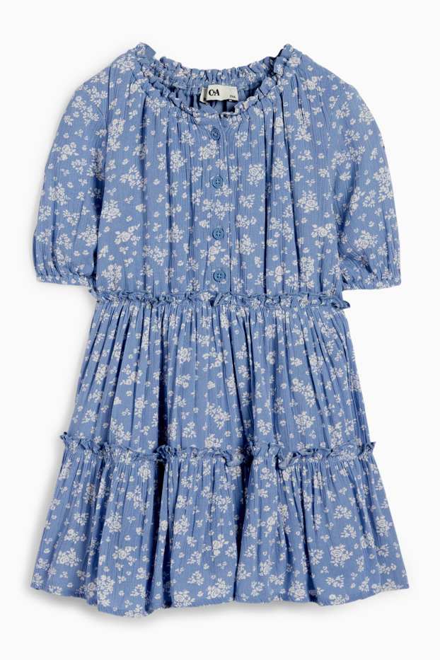 Kinder Mädchen - Kleid - geblümt - blau