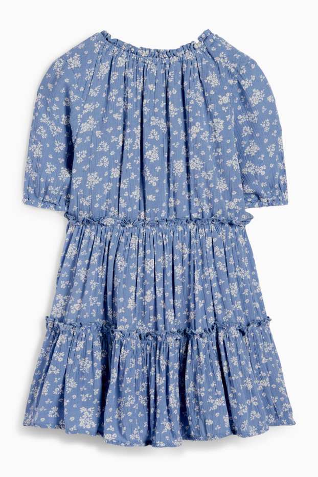 Kinder Mädchen - Kleid - geblümt - blau