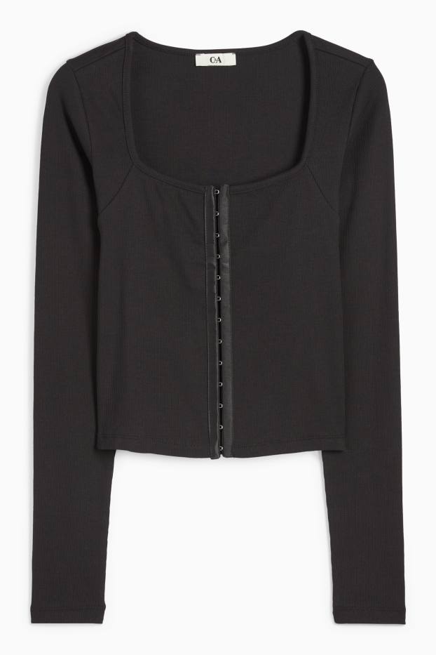 Donna - Maglia a maniche lunghe - a coste - nero