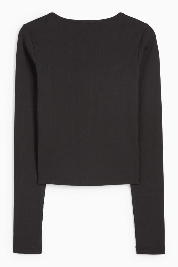 Donna - Maglia a maniche lunghe - a coste - nero