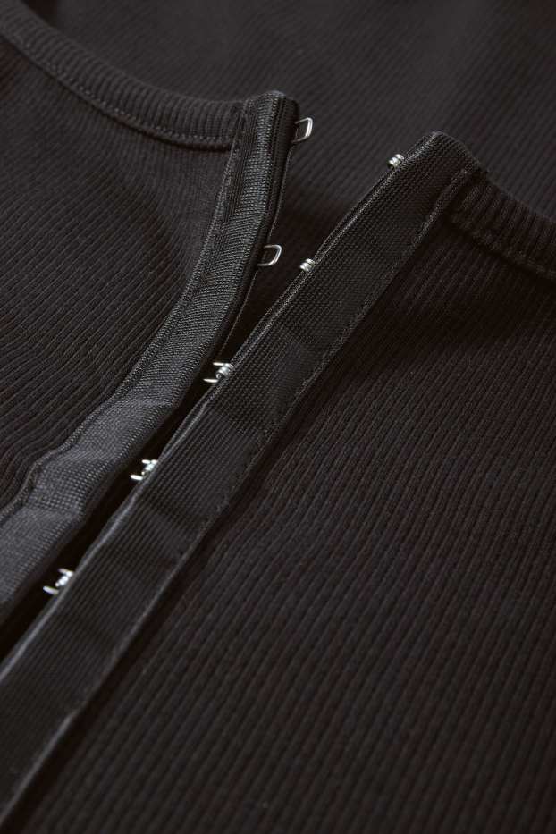 Donna - Maglia a maniche lunghe - a coste - nero