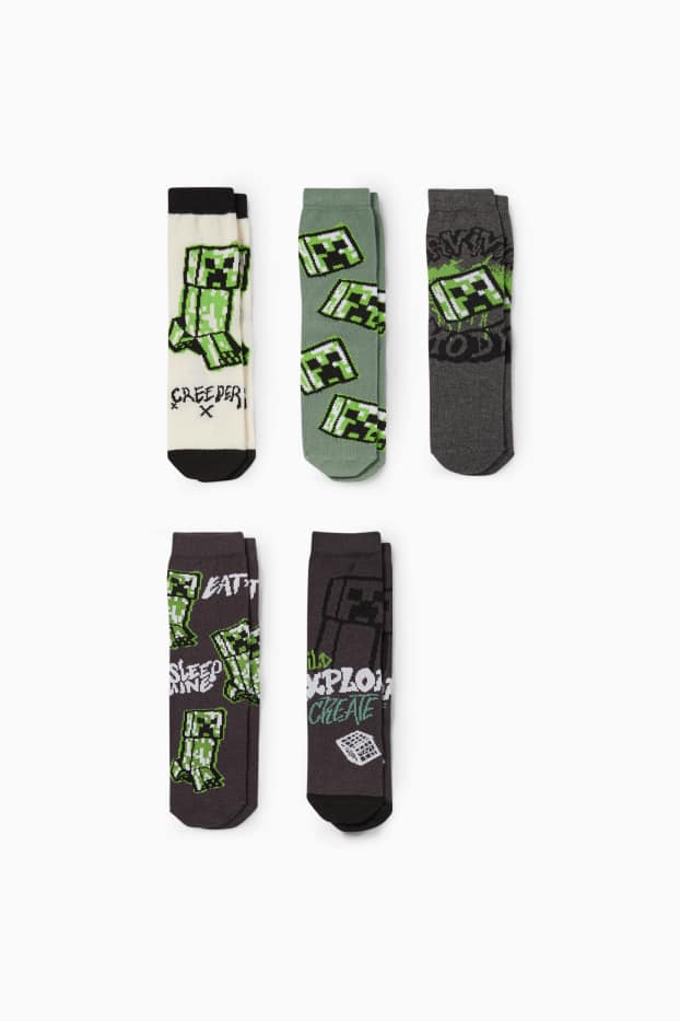 Děti - chlapci - Multipack 5 ks - Minecraft - ponožky s motivem - tmavošedá