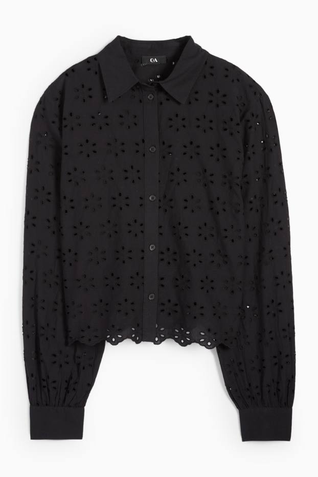 Women - Blouse - broderie anglaise - black