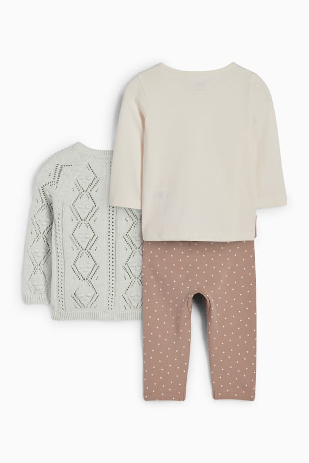 Baby Mädchen - Blümchen und Mäuschen - Baby-Outfit - 3 teilig - grau / beige