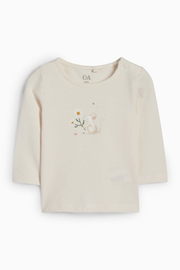 Baby Mädchen - Blümchen und Mäuschen - Baby-Outfit - 3 teilig - grau / beige