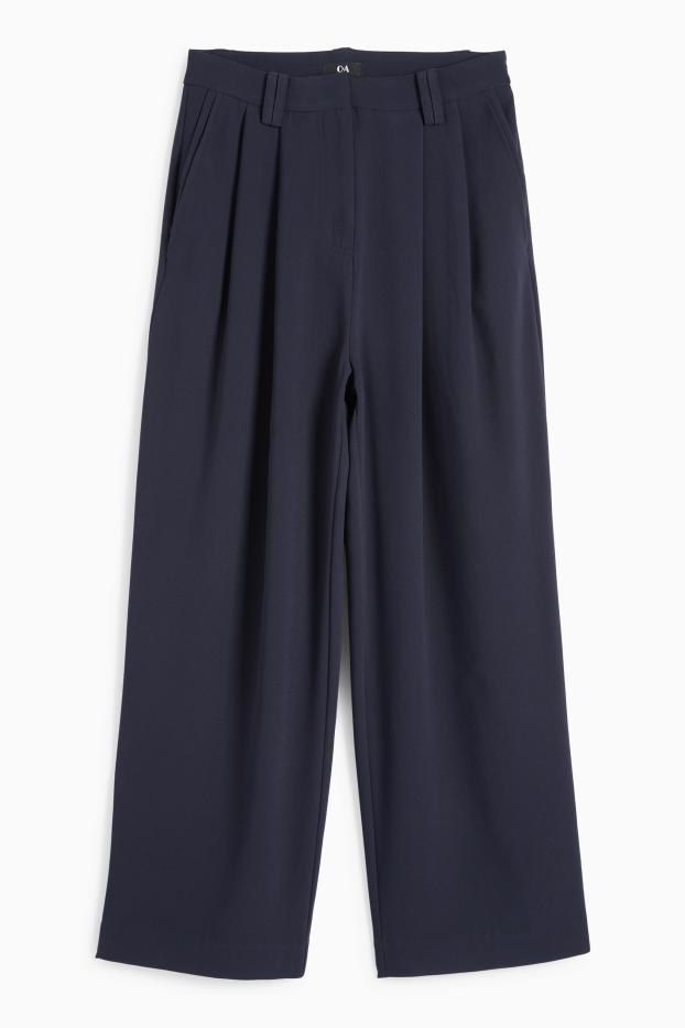 Damen - Stoffhose - High Waist - Wide Leg - dunkelblau