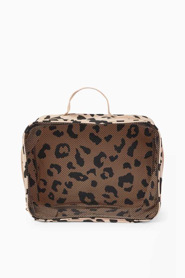 Dames - Reistas - 3-delig - luipaardprrint - beige