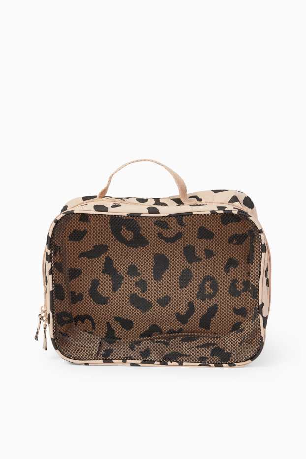 Dames - Reistas - 3-delig - luipaardprrint - beige