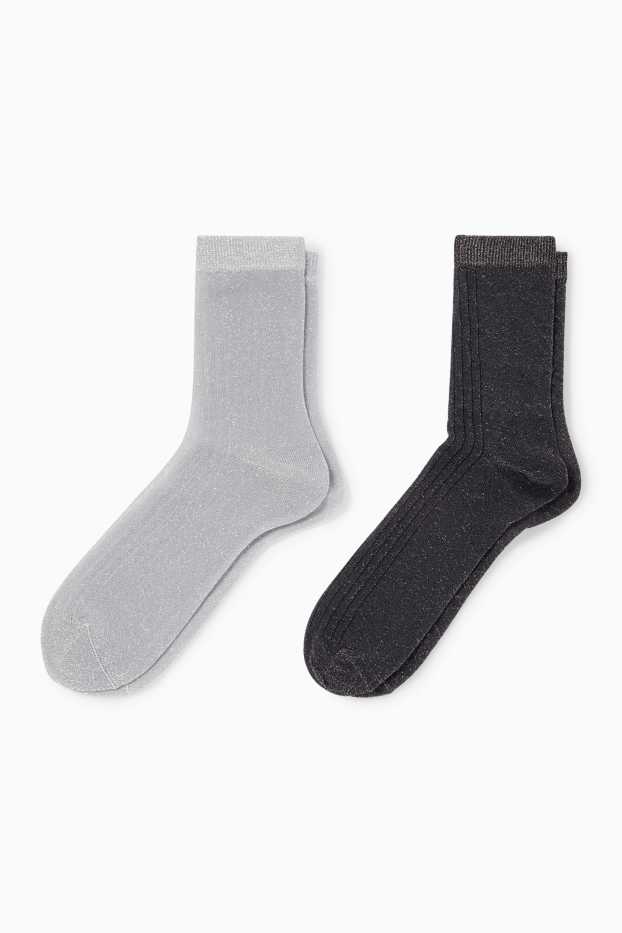 Women - Multipack of 2 - socks - shiny - gray / black