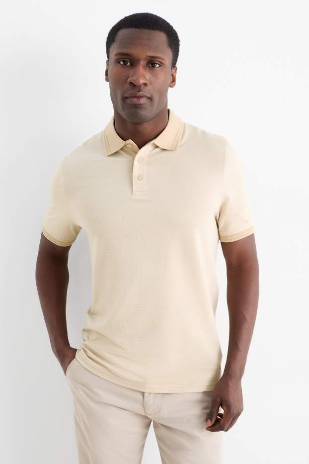 Men - Polo shirt - regular fit - patterned - light beige