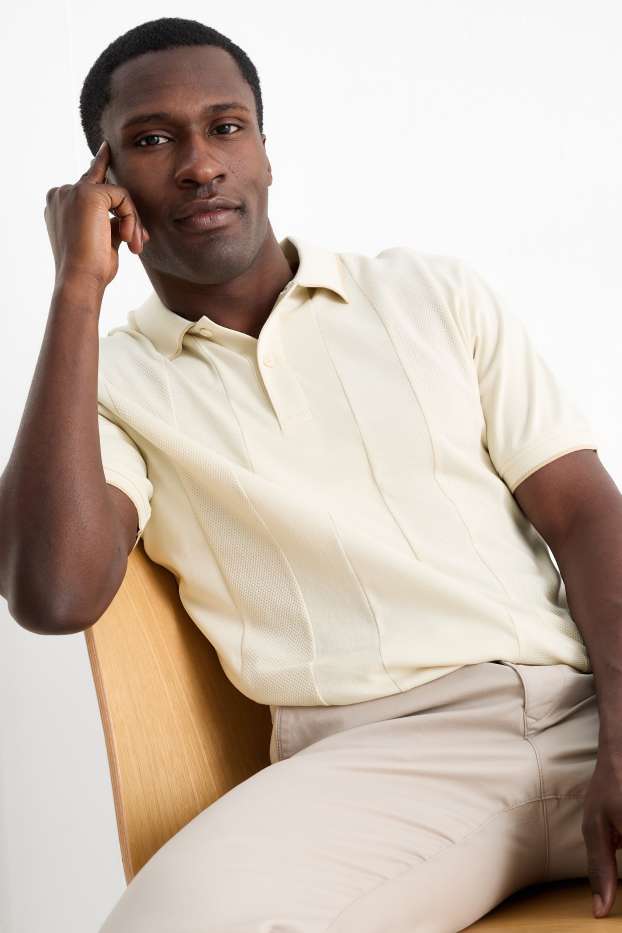 Men - Polo shirt - regular fit - textured - creme