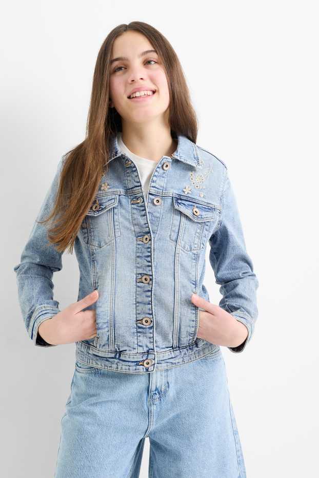 Bambine - Giacca di jeans - a fiori - jeans blu