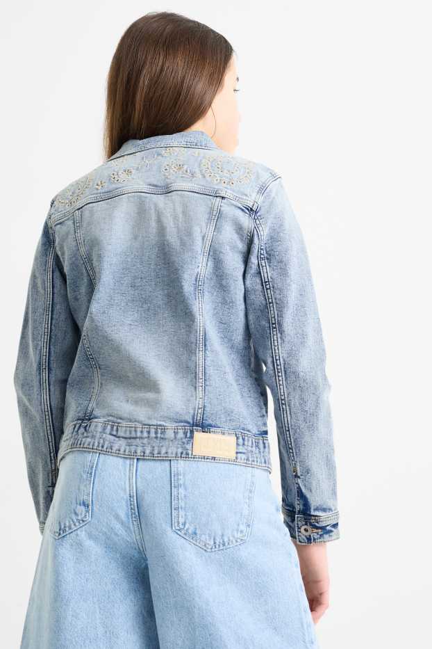 Bambine - Giacca di jeans - a fiori - jeans blu