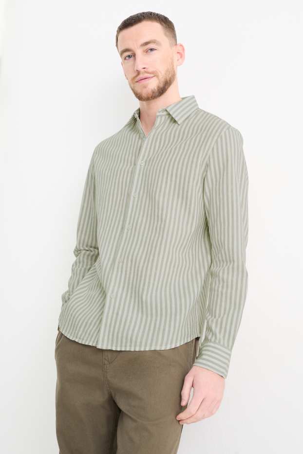 Hommes - Chemise avec teneur en lin - regular fit - col kent - à rayures - vert