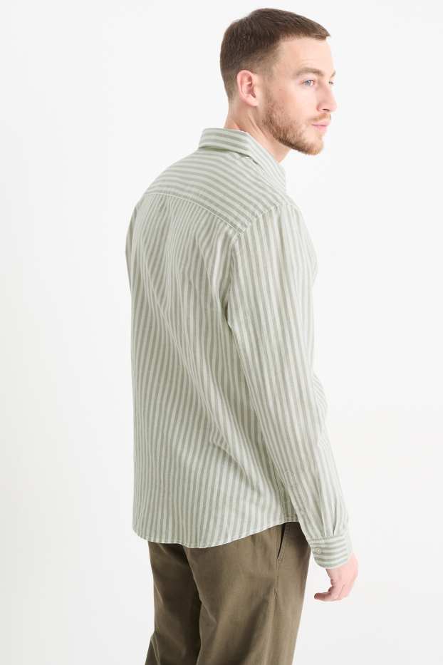 Hommes - Chemise avec teneur en lin - regular fit - col kent - à rayures - vert