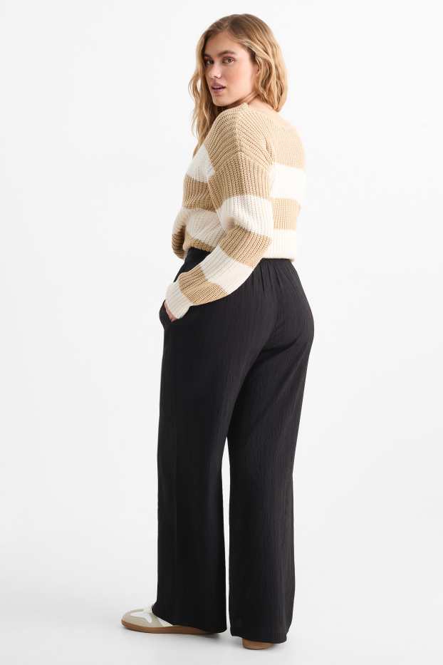 Donna - Pantaloni - vita media - gamba ampia - nero