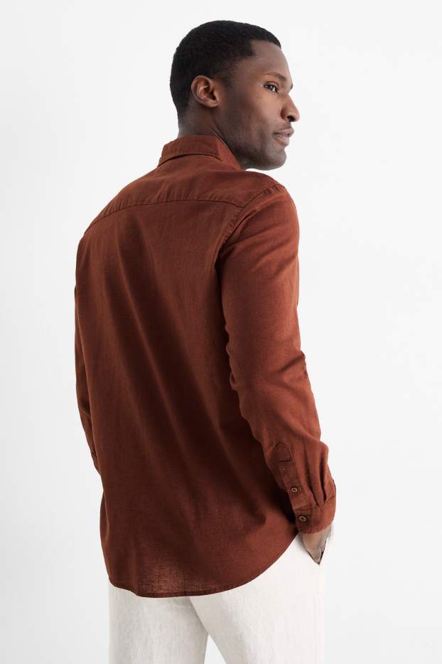 Home - Camisa - regular fit - Kent - mescla de lli - marró