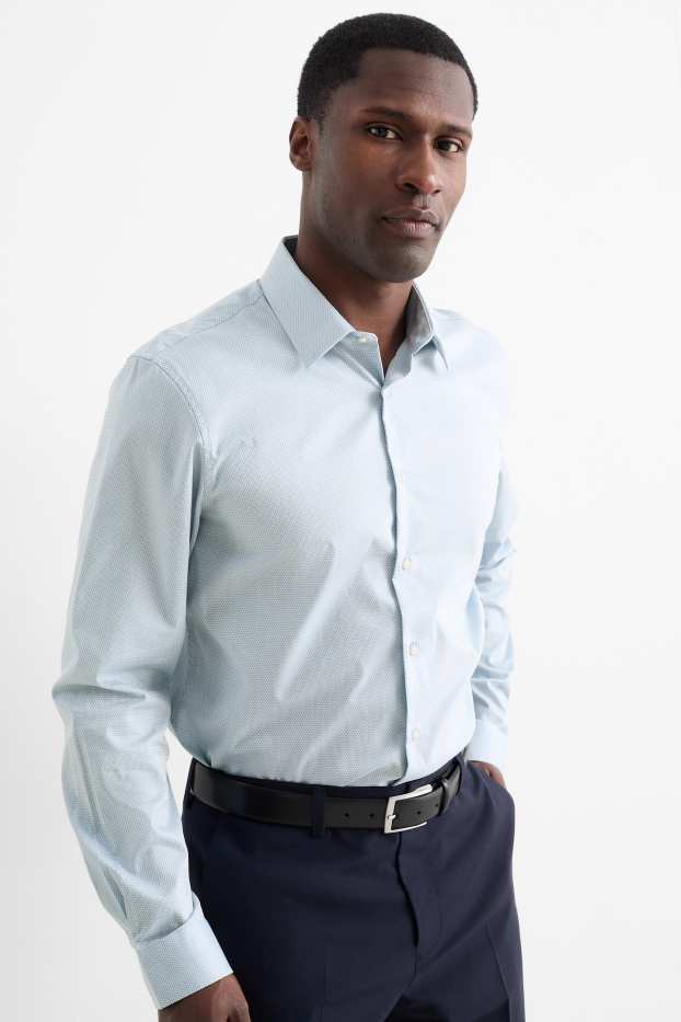 Hommes - Chemise de bureau - regular fit - col kent - facile à repasser - texturé - bleu clair