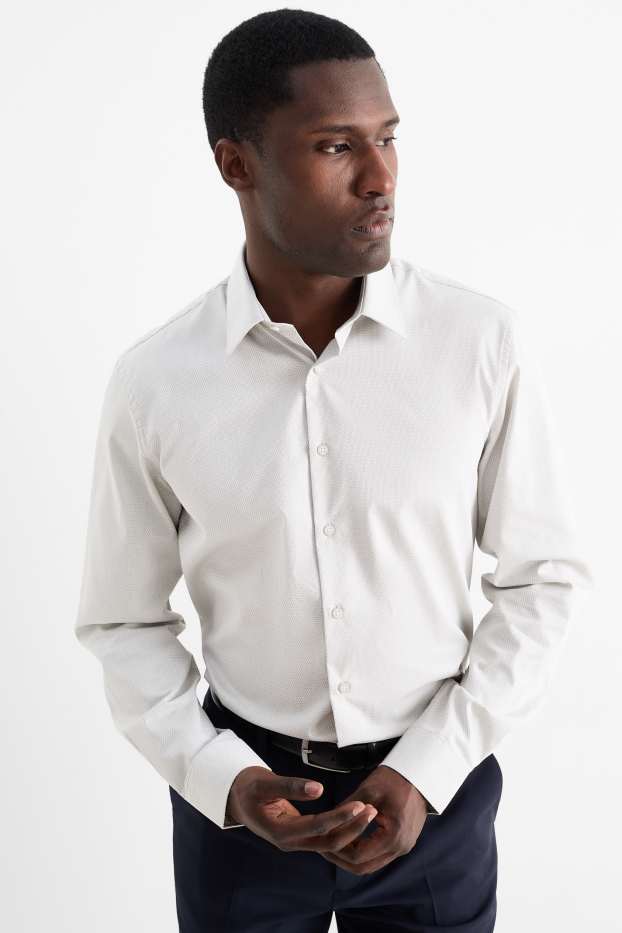 Uomo - Camicia business - regular fit - collo all'italiana - senza necessità di stiratura - tessuto tramato - grigio chiaro