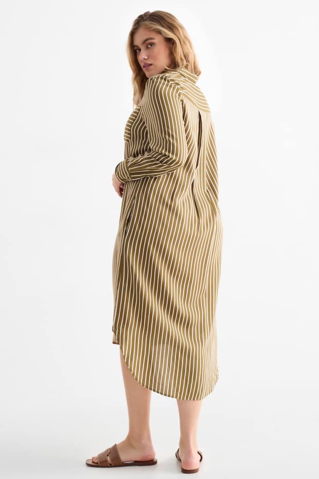 Women - Viscose shirt dress - striped - green