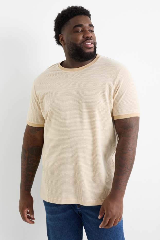Hommes - T-shirt - texturé - beige