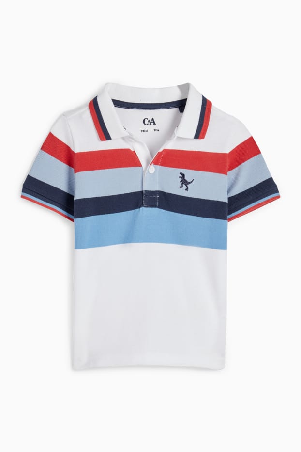 Kinder Buben - Dino - Poloshirt - gestreift - weiß