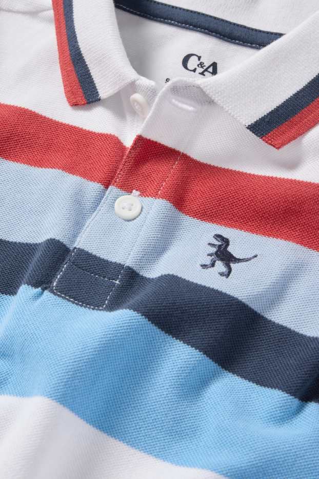 Kinder Buben - Dino - Poloshirt - gestreift - weiß