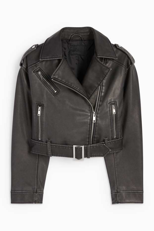 Damen - Bikerjacke - Lederimitat - schwarz