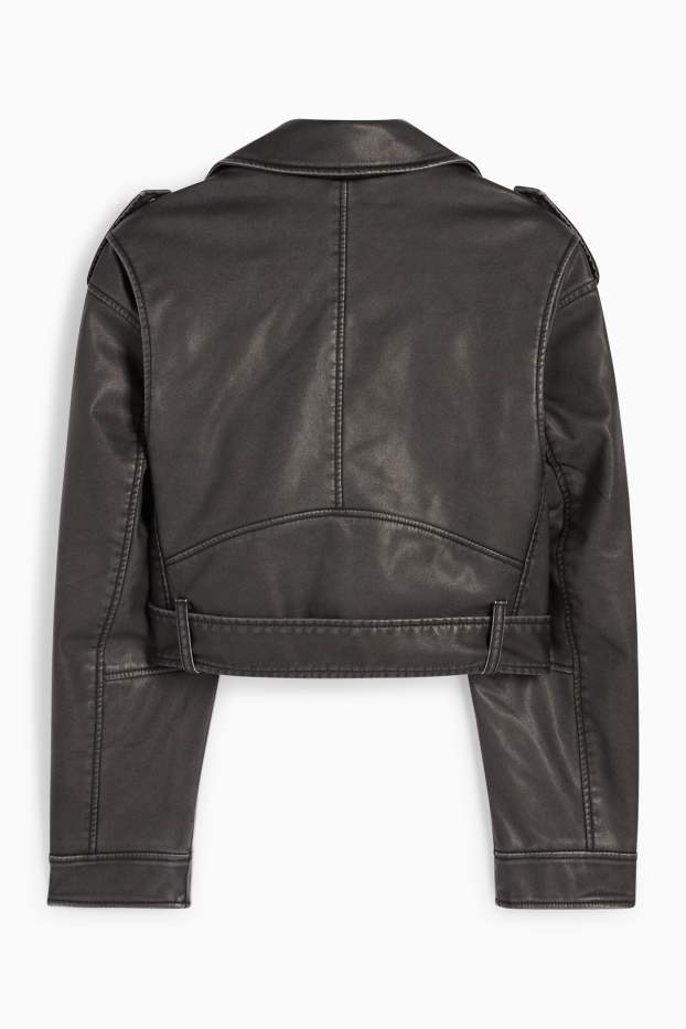 Damen - Bikerjacke - Lederimitat - schwarz