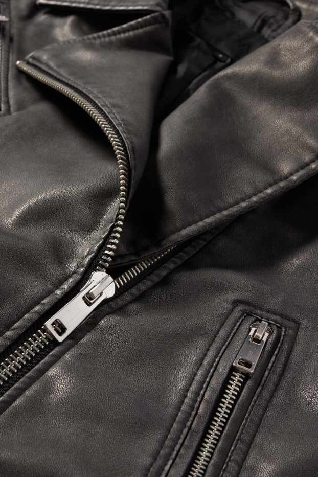 Damen - Bikerjacke - Lederimitat - schwarz