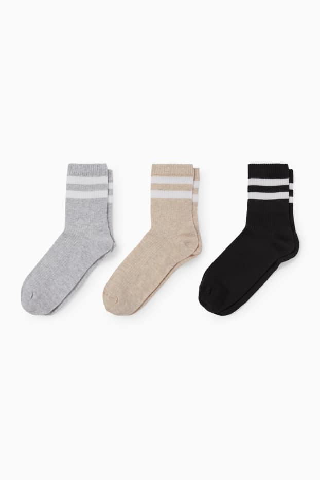 Women - Multipack of 3 - socks - ribbed - gray / black