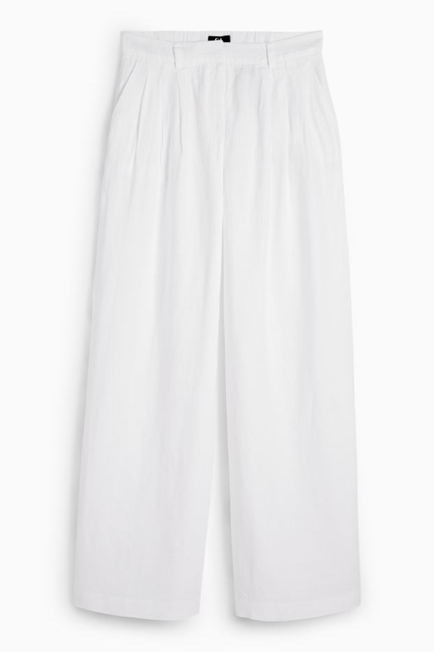 Femmes - Pantalon en lin - high waist - wide leg - blanc