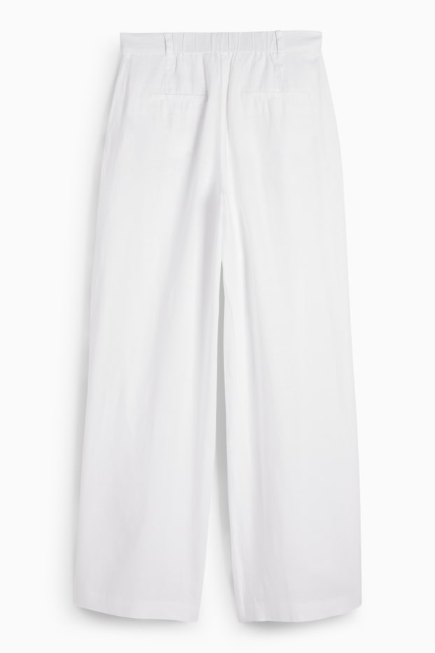 Femmes - Pantalon en lin - high waist - wide leg - blanc