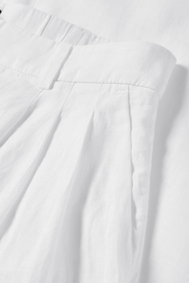 Femmes - Pantalon en lin - high waist - wide leg - blanc