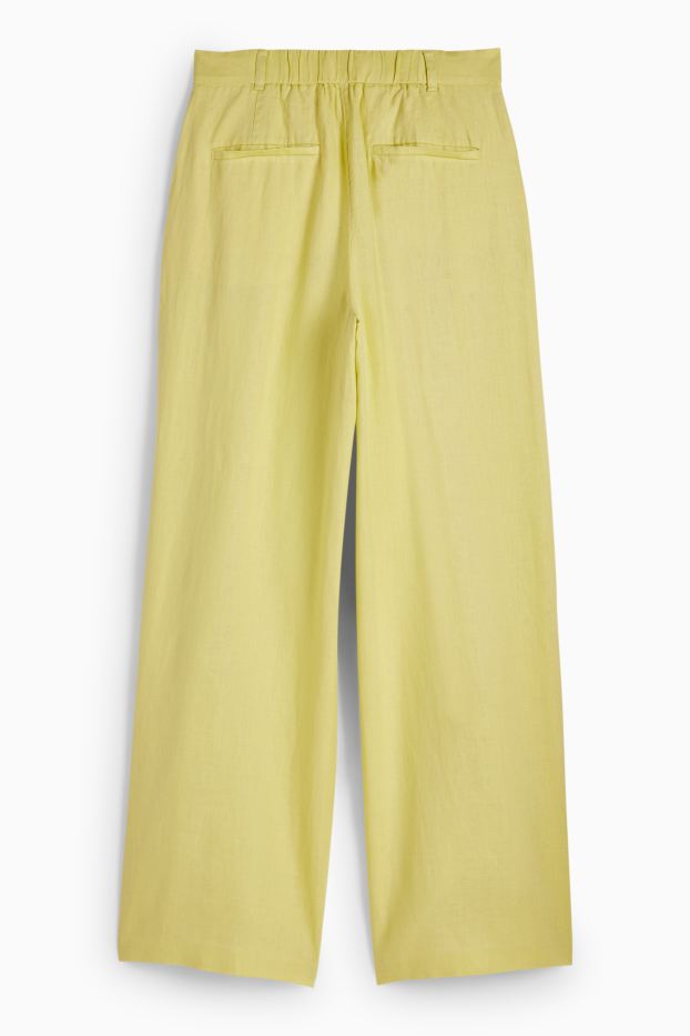 Donna - Pantaloni di lino - vita alta - gamba ampia - giallo